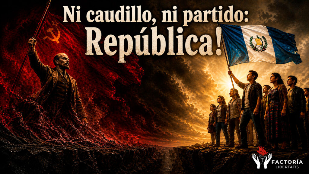 Illustration representing the contrast between communism, concentrated political power, and republican institutional counterweights.